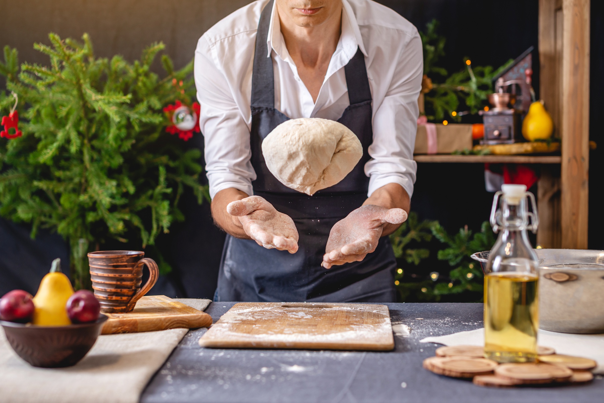Partecipante impasta una focaccia